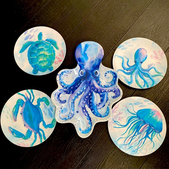 Pier Nautica Melamine Plates Serving Tray Pc Set Crab